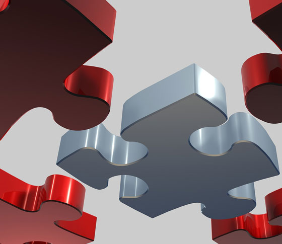 Big red and silver puzzle pieces symbolizing loan modification.